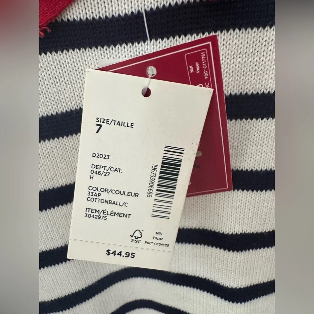 NWT GYMBOREE Red Navy White Striped Sz. 7 Long Sleeve Casual Cotton Dress!